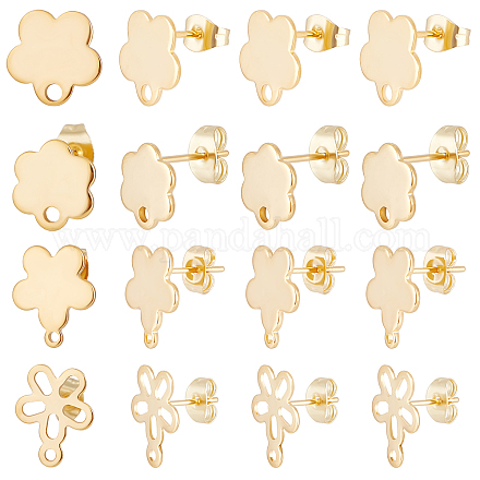 Beebeecraft 1 Box 80Pcs 4 Style Flower Stud Earring Findings 24K Gold Plated Flower Ear Studs with Loops Spring Earring Component for Mother’s Day Birthday Spring Anniversary Jewelry Making EJEW-BBC0001-08-1