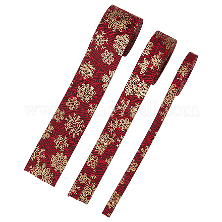 SUPERFINDINGS 6M 3 Sizes Christmas Ribbons Dark Red Double Face Printed Polyester Ribbons Flat with Hot Stamping Snowflake Pattern Wrapping Ribbons for Sewing Craft Gift Package OCOR-FH0001-26A-1