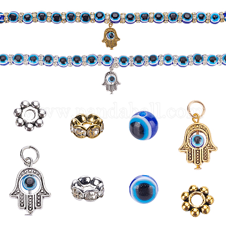 SUNNYCLUE 1 Box Evil Eye Charms Kit 100pcs Evil Eye Resin Beads 20pcs Hamsa Hand Pendants 100pcs Rhinestone Spacer Beads for Jewelry Making Bracelet Necklace DIY-SC0016-72-1