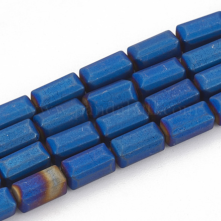 電気メッキ磁気無し合成ヘマタイトビーズ連売り  マットなスタイル  直方体の  ブルーメッキ  8x4x4mm  穴：1mm  約50個/連  15.74インチ G-N0322-12B-1