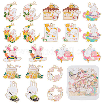 SUNNYCLUE 1 Box 20Pcs Bunny Charms Enamel Rabbit Charms Moon Japanese Style Sakura Flower Charm Cake Easter Holiday Rabbit Metal Animal Charms for Jewelry Making Charm Earrings Necklace DIY Supplies ENAM-SC0003-25-1