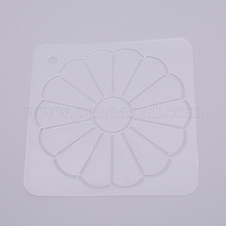 マットppプラスチック製図スケールテンプレート  DIYスクラップブッキング用  花柄の正方形  透明  12x12x0.06cm  穴：6.5mm DIY-WH0210-48-1