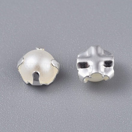 縫い付け用模造真珠アクリルストーン  モンテビーズ  二つの穴  服飾材料  半円  銀色のメッキ  7.5x5.5mm  穴：1.2mm  約500個/袋 SACR-WH0002-01A-S-1