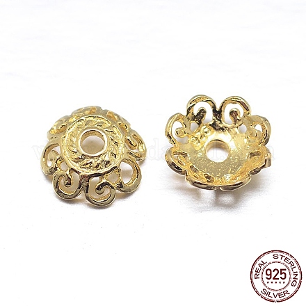 Real 18K Gold Plated 4-Petal 925 Sterling Silver Bead Caps STER-M100-13-1