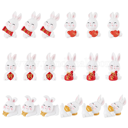 Craspire 18pcs 6 decoraciones de exhibición de resina de conejo de estilo DJEW-CP0001-21-1