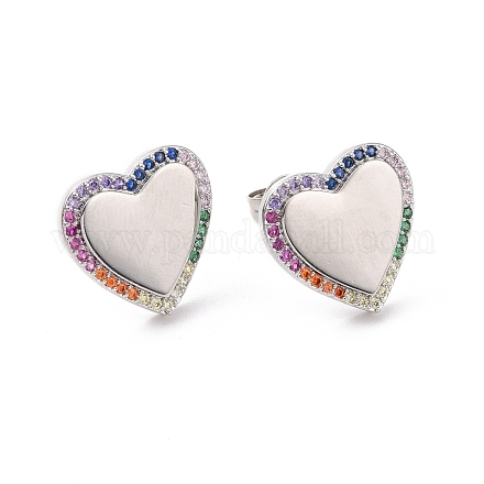 Orecchini a bottone a cuore con zirconi colorati EJEW-C030-06P-1