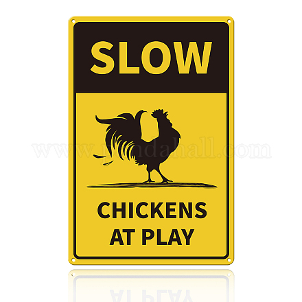 UV保護＆防水アルミニウム警告サイン  遊びで遅い鶏  きいろ  45x30cm AJEW-WH0111-H15-1