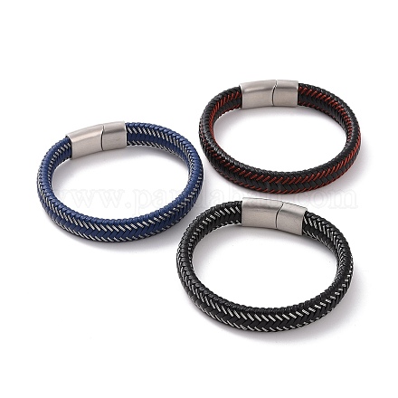 Microfiber Leather Braided Flat Cord Bracelet with 304 Stainless Steel Magnetic Buckle for Men Women BJEW-G658-02P-1