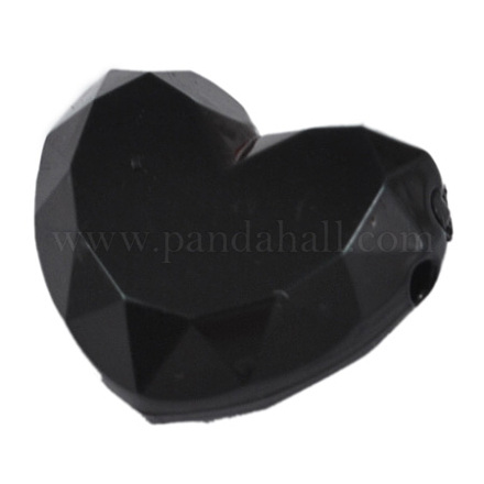 Faceted Heart Black Color Acrylic Beads X-PL871Y-4-1