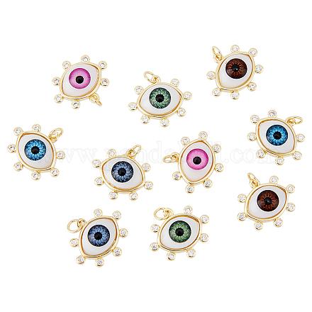 DICOSMETIC 10Pcs 5 Colors Evil Eye Bead Charms Oval Eye Charms with Rhinestone Gold Plated Protection Eye Charms Brass Cubic Zirconia Pendants with 6mm Jump Ring for Jewelry Making ZIRC-DC0001-21-1