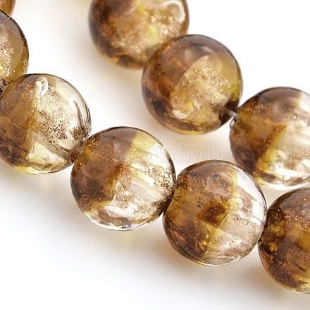 Handmade Two Tone Gold Sand Lampwork Round Beads Strands LAMP-O007-01G-1