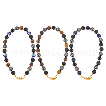 Correas móviles con cadena de cuentas y piedras preciosas redondas y mal de ojo HJEW-AB00365-1