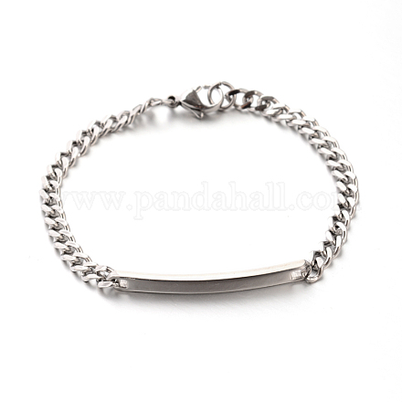 304 Stainless Steel Curb Link Chain ID Bracelets X-STAS-M175-06P-1