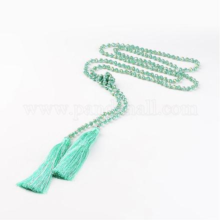 Adjustable Glass Beaded Lariat Necklaces NJEW-E077-A06-1