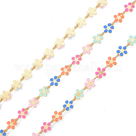 Cadenas de eslabones de flor de ciruelo esmaltadas de latón hechas a mano CHC-N021-04C-1