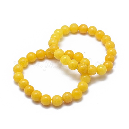 Natural Yellow Jade Bead Stretch Bracelets BJEW-K212-A-038-1
