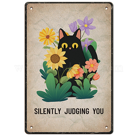 Globleland Cat Silent Judging You Vintage-Metall-Blechschild AJEW-WH0189-052-1