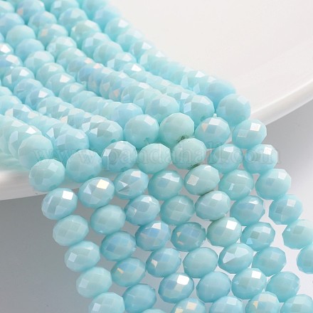 Electroplate Imitation Jade Glass Rondelle Beads Strands GLAA-F001-8x6mm-A01-1