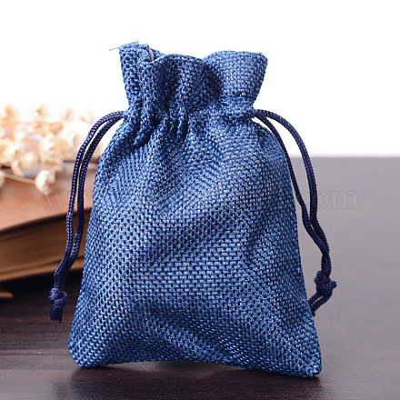 ポリエステル模造黄麻布包装袋巾着袋  ミッドナイトブルー  12x9cm X-ABAG-R005-9x12-12-1