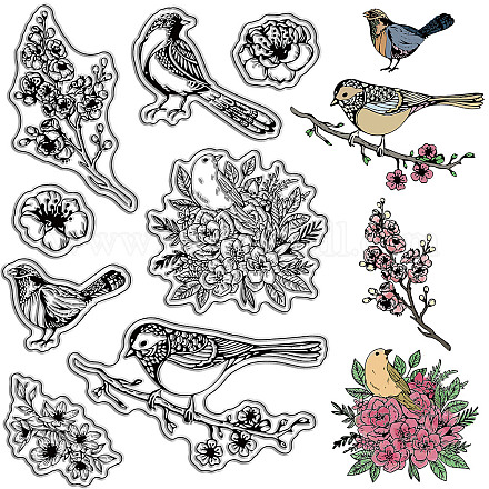 CRASPIRE Bird Rubber Stamps Hummingbird Flower Vintage Transparent Clear Stamps Silicone Seals Stamp for DIY Scrapbooking Photo Album Decorative Cards Making Stamp Journal Decor DIY-WH0439-0108-1