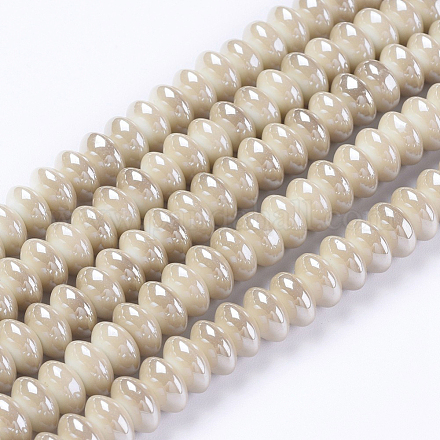 Full Pearl Luster Plated Flat Round Electroplated Glass Beads Strands EGLA-K002-03-1