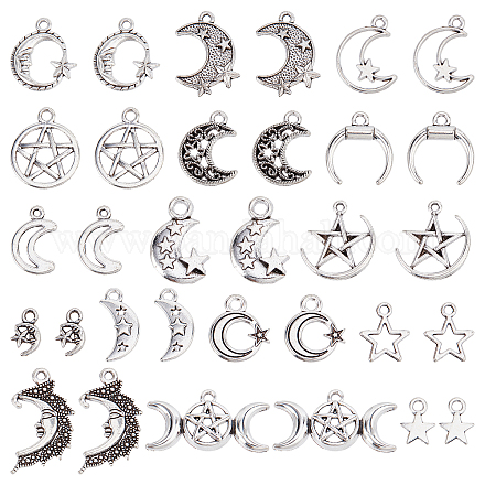 Sunnyclue 1 scatola 96 pezzi 16 stili ciondoli stella e luna ciondoli stella sfusi fascini spaziali lega in stile tibetano lune crescenti fascino per la creazione di gioielli ciondoli fai da te orecchino collana braccialetto forniture artigianali FIND-SC0003-40-1
