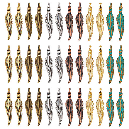 Sunnyclue 1 boîte de 120 breloques en plumes de style bohème en forme de feuille de bohème attrape-rêves en plumes en alliage coloré pour la fabrication de bijoux FIND-SC0003-75-1