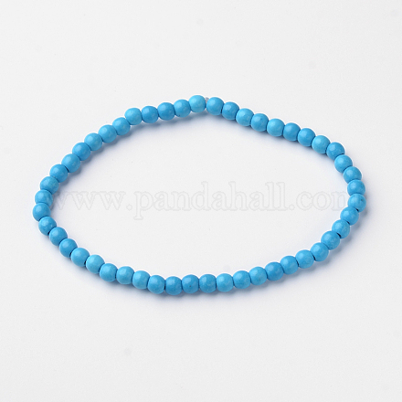 Turquoise synthétique perles rondes bracelets extensibles BJEW-L594-B09-1