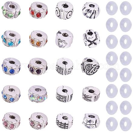 PandaHall 20 Pcs Clip Lock Bead Charms with 20 Pcs Silicon Rubber Stopper O-rings Fit European Style Bracelet for Jewelry Making PDLC-PH0001-01-1