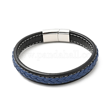 Bracelet cordon plat tressé en cuir de vachette avec 304 fermoirs aimantés en acier inoxydable BJEW-H552-01P-04-1