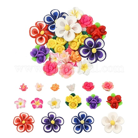 20 Uds 5 cuentas de flores de arcilla polimérica hechas a mano de estilo CLAY-YW0001-76-1