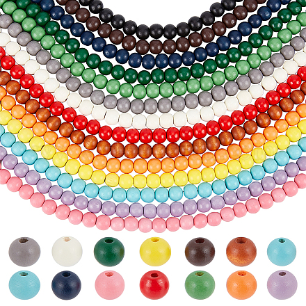 Ph pandahall 574 pièces perles de bois colorées de 10mm WOOD-PH0002-31-1