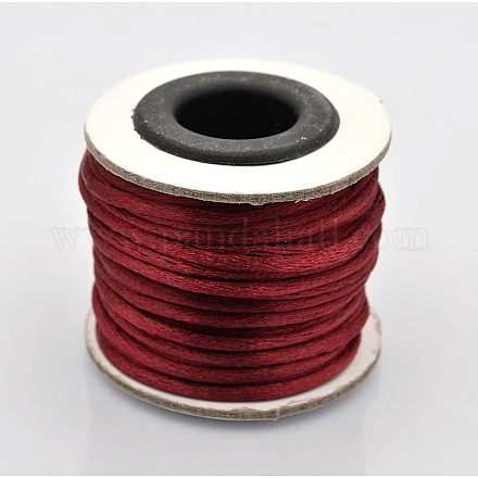 マクラメラテール中国結び作り用コードラウンドナイロン編み込みひも糸  サテンコード  暗赤色  2mm  約10.93ヤード（10m）/ロール NWIR-O001-A-06-1
