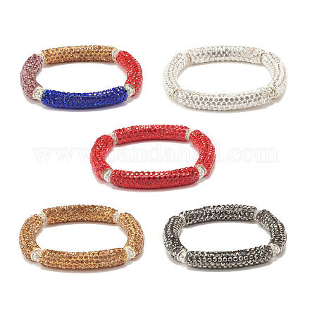 Bling strass en pâte polymère tube incurvé perles bracelet extensible pour les femmes BJEW-JB07490-1