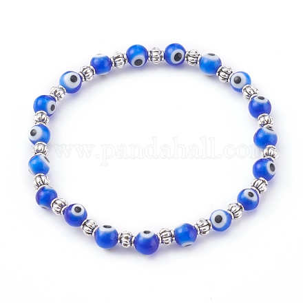 Handmade Round Evil Eye Lampwork Beaded Stretch Bracelets X-BJEW-JB05974-02-1