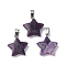 Natural Lepidolite Pendants, Star Charms with 201 Stainless Steel Snap on Bails, Stainless Steel Color, 22x20x6mm, Hole: 3x5.5mm
