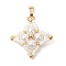 Shell Pearl Glass Seed Beaded Pendants, Star Charms with 304 Stainless Steel Snap on Bails, Golden, White, 25x25x7mm, Hole: 5.5x2.5mm