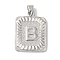 Rack Plating Brass Pendants, Long-Lasting Plated, Lead Free & Cadmium Free, Square with Letter Charms, Letter B, 24x17x2.5mm, Hole: 4x3.5mm