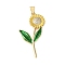 Brass Micro Pave Cubic Zirconia Pendants, with Enamel, Sunflower Charms, Long-Lasting Plated, Cadmium Free & Lead Free, Rack Plating, Real 18K Gold Plated, 36x18x4mm, Hole: 4x3.5mm