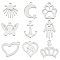 90Pcs 9 Style 304 Stainless Steel Charms, Laser Cut, Mixed Shapes, Mixed Color, 10~15.5x10~15x1mm, Hole: 1~1.2mm, 10pcs/style