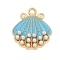 Alloy Enamel Pendants with Plastic Imitation Pearl, Shell Shape Charms, Sky Blue, 20.5x18x3mm, Hole: 1.8mm