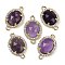 Natural Amethyst Faceted Oval Links, Rack Plating Brass Micro Pave Clear Cubic Zirconia Connector Charms, Golden, 17.5x11x4.5mm, Hole: 1.5mm