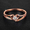 Heart Brass Micro Pave Clear Cubic Zirconia Finger Rings, Rose Gold, US Size 8(18.1mm)