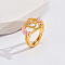 Heart & Flower Brass Pearl Pink Enamel Adjustable Finger Rings, Golden, Letter U, 14mm, Inner Diameter: 17mm