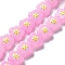 Glass Beads Strands, Hand Drawn Beads, with Enamel, Flower, Pink, 14.5~15x14x8~8.5mm, Hole: 1mm, about 25pcs/strand, 13.46''(34.2cm)