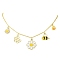 Flower & Bees & Honeycomb Alloy & Glass Pendant Necklaces, Brass Cable Chain Necklaces, Golden, 17.44 inch(44.3cm)