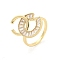 Letter C Brass Micro Pave Clear Cubic Zirconia Open Cuff Rings, Long-Lasting Plated, Golden, US Size 8(18.1mm)