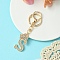 Golden Alloy Rhinestone Keychain, with Alloy Clasp and Iron Rings, Letter S, 10cm, Pendant: 42mm