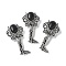 Angel Brass Natural Black Agate Pendants, with Jump Ring, Antique Silver, 38x19.5x7.5~9.5mm, Hole: 2x6.5mm