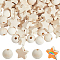 140Pcs 2 Styles Wooden Beads, Star/Round, BurlyWood, 16~18.5x16~18.5x6~15mm, Hole: 2~5mm, 70pcs/style